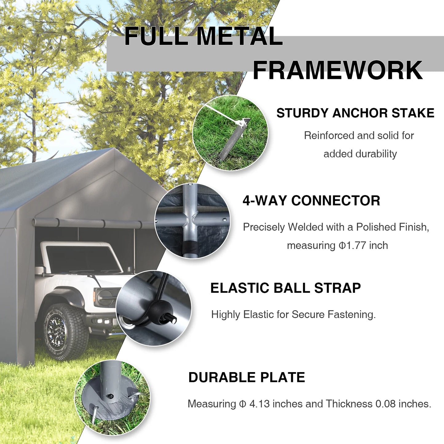 Grezone Outdoor Canopy Carport Portable Car Tent Garage