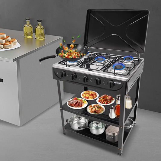 Five Burner Gas Stove Outdoor Camping Grill With Storage Rack