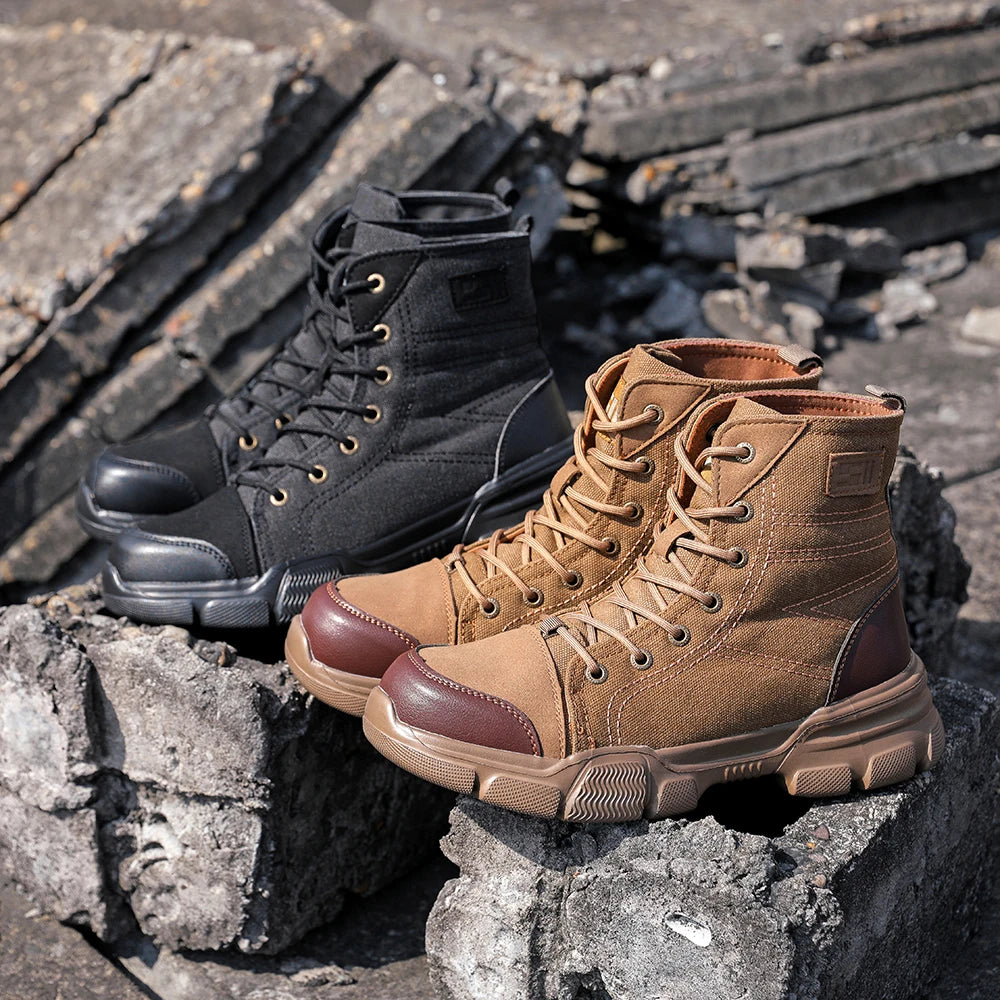 VEIGAR Canvas Breathable Work Shoes Puncture Proof Steel Toe Men