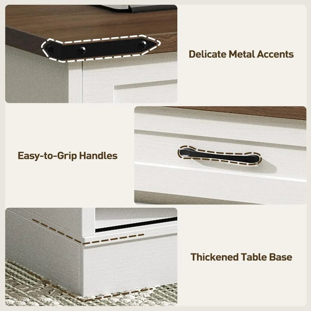 XMSJ Rustic Farmhouse Coffee Table With Storage Two Drawers