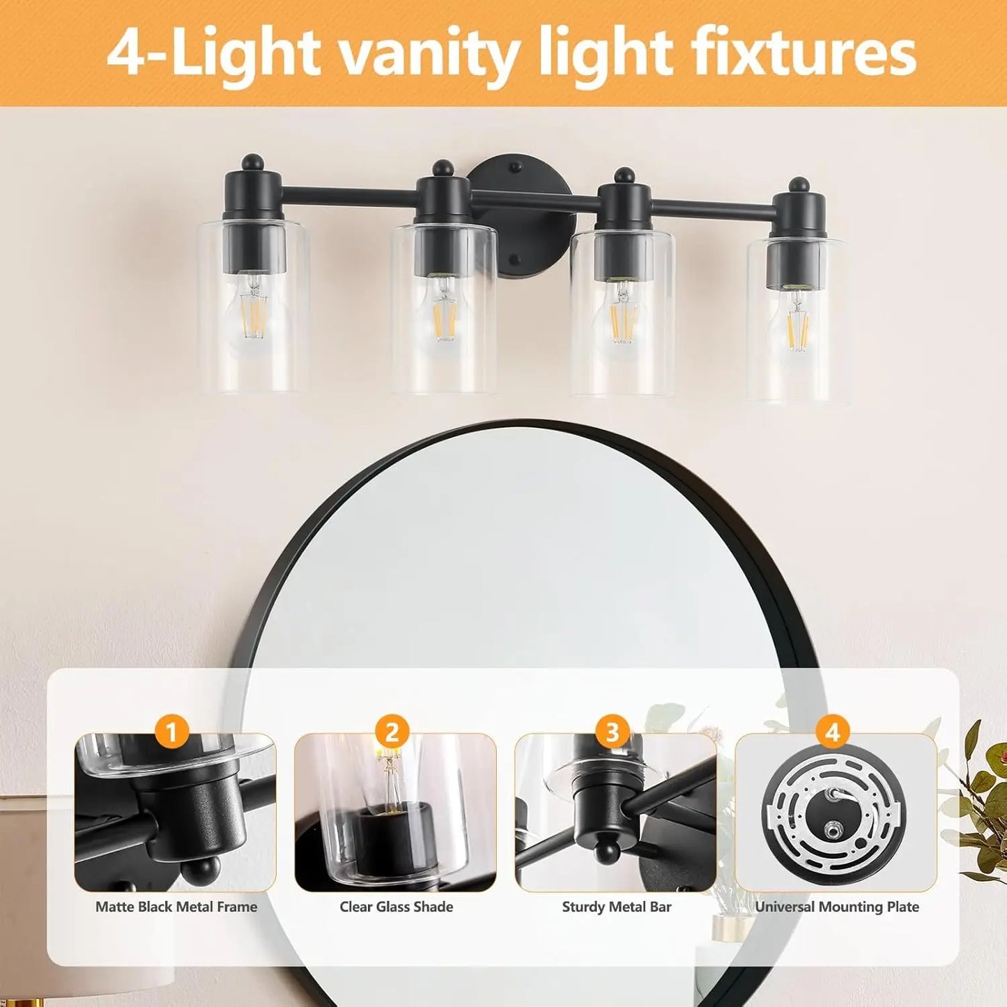 IDEPUSEN 4 Light Vanity Bathroom Wall Lights E26 Base