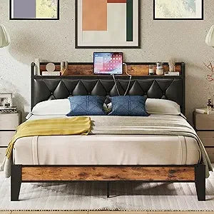 Storage Headboard Bed Frame With Outlets And Easy Assembly