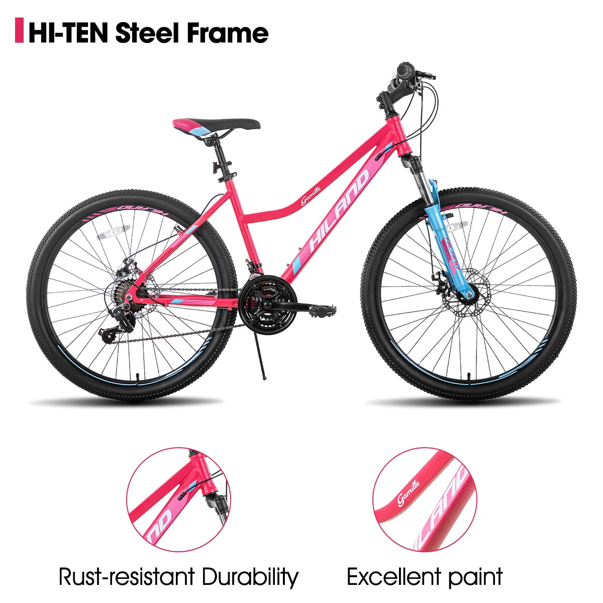 Hiland Women Mountain Bike With Step Through Frame Shimano 21 Speeds Suspension Fork