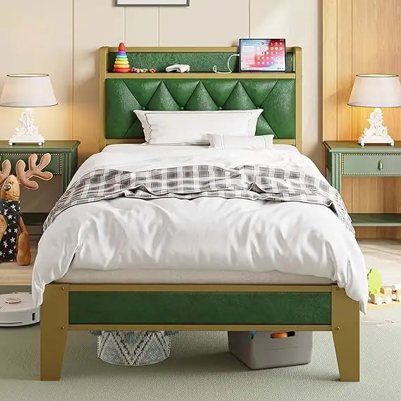 Storage Headboard Bed Frame With Outlets And Easy Assembly