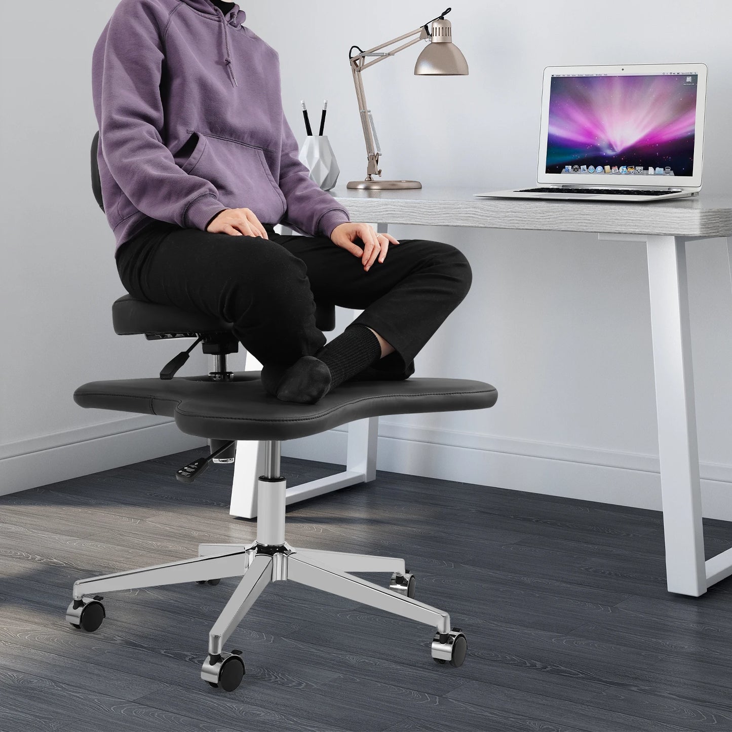 General Use Cross Legged Meditation Chair Height Adjustable Wheels Office