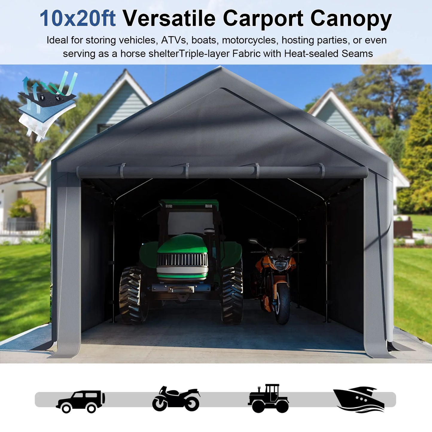 Grezone Outdoor Canopy Carport Portable Car Tent Garage