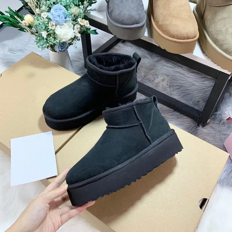 Women Winter Ultra Mini Platform Boots Featuring Shearling Fur Lining