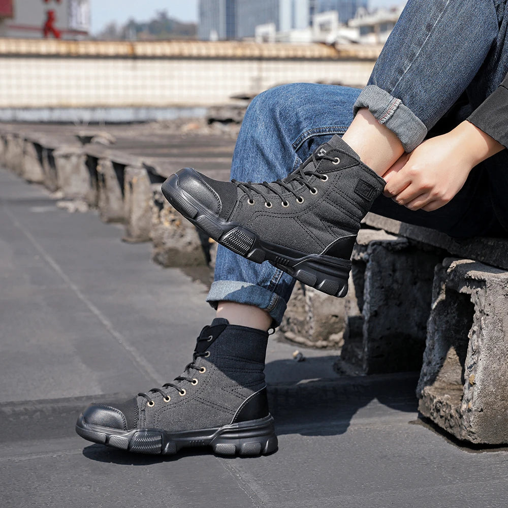 VEIGAR Canvas Breathable Work Shoes Puncture Proof Steel Toe Men