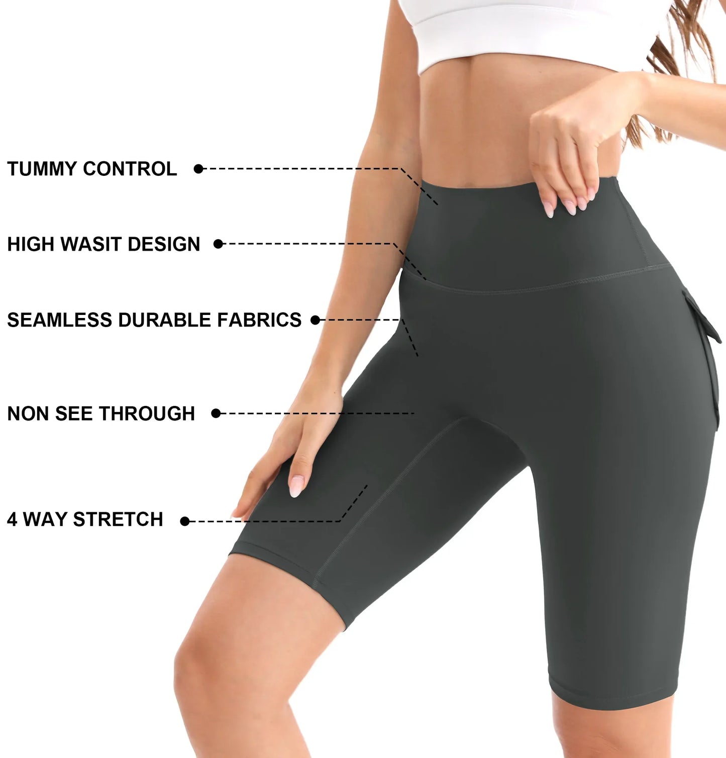 Women High Waisted Gym Shorts With Pockets For Running Yoga