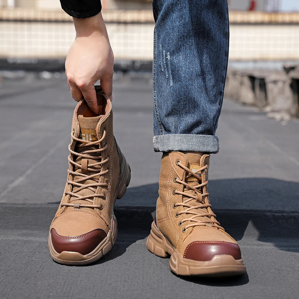 VEIGAR Canvas Breathable Work Shoes Puncture Proof Steel Toe Men