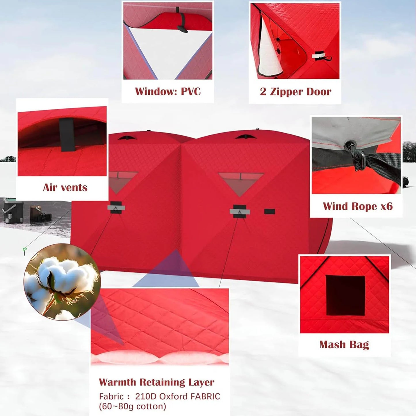 Portable Pop Up Ice Fishing Shelter Waterproof Windproof Oxford Fabric