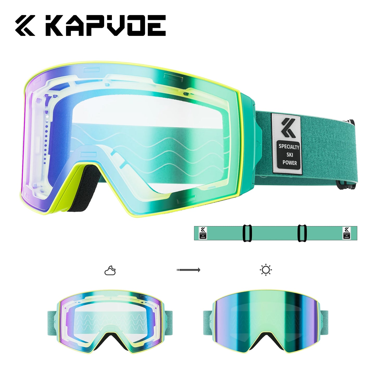 Kapvoe Outdoor Photochromic Ski Goggles UV400 Anti Fog Magnetic