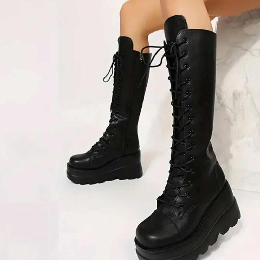 DoraTasia Gothic Lace Up Round Toe Boots For Women