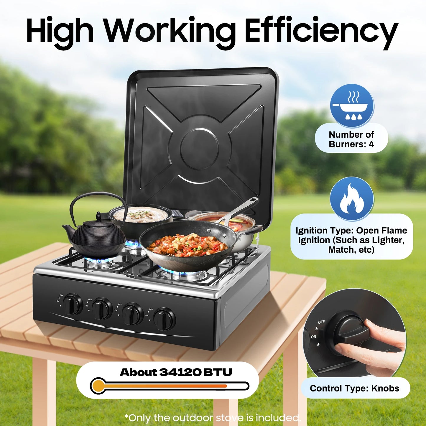 Portable 4 Burner LPG Gas Stove With Wind Blocking Cover