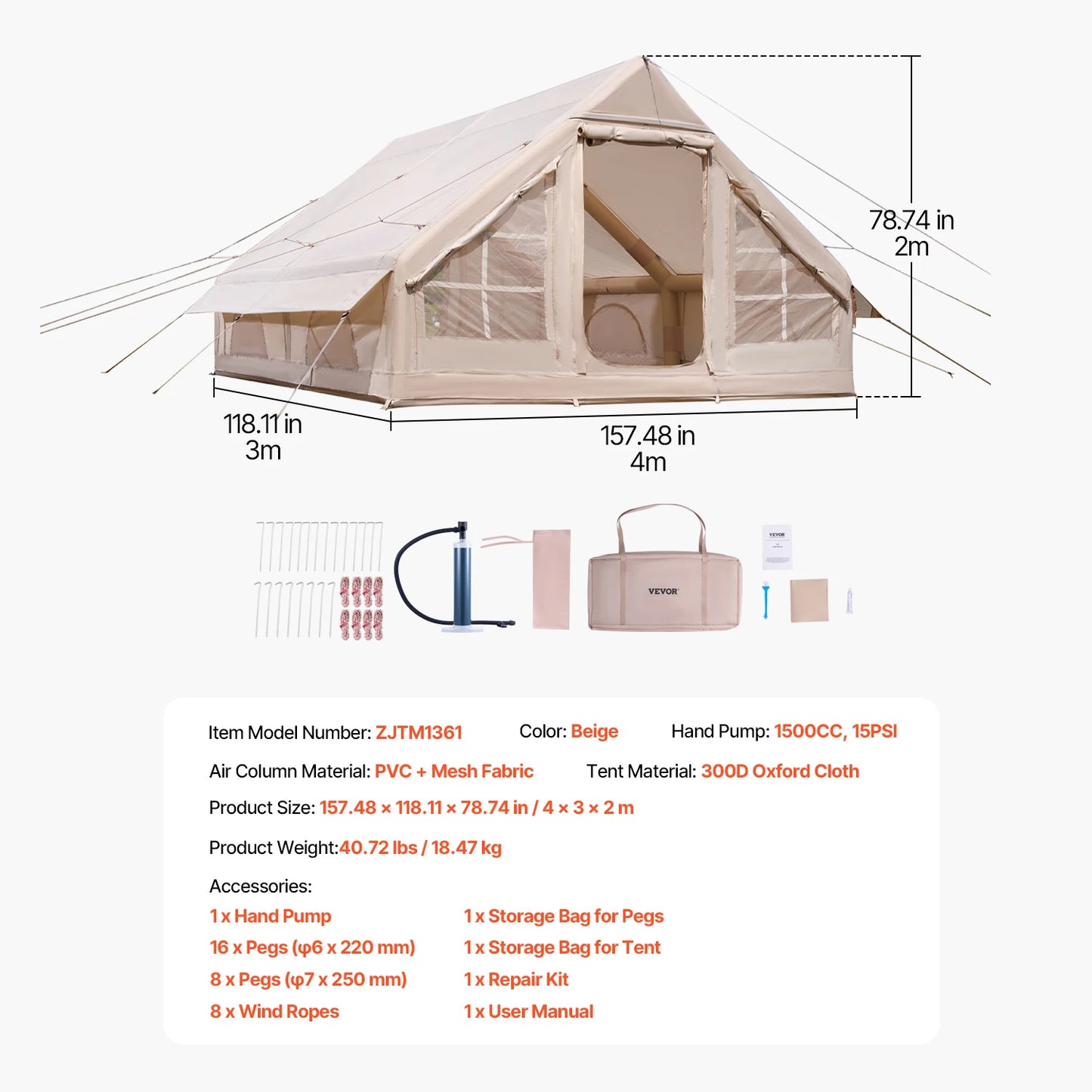 SucceBuy Inflatable Tent for Camp Easy Setup Hand Pump