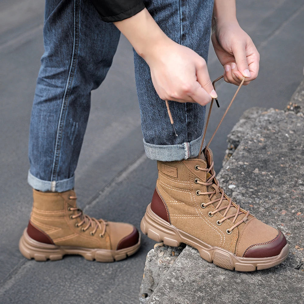 VEIGAR Canvas Breathable Work Shoes Puncture Proof Steel Toe Men