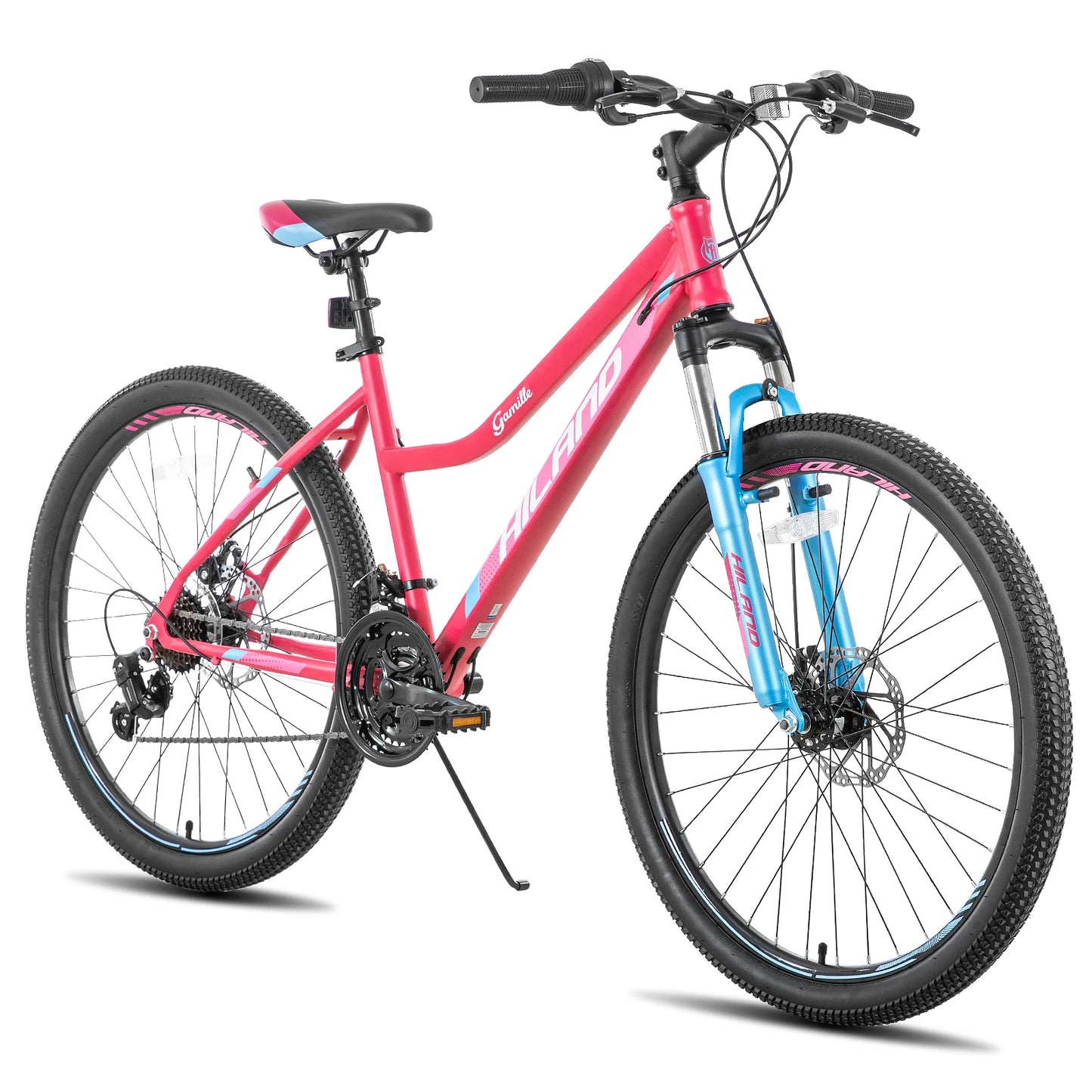 Hiland Women Mountain Bike With Step Through Frame Shimano 21 Speeds Suspension Fork