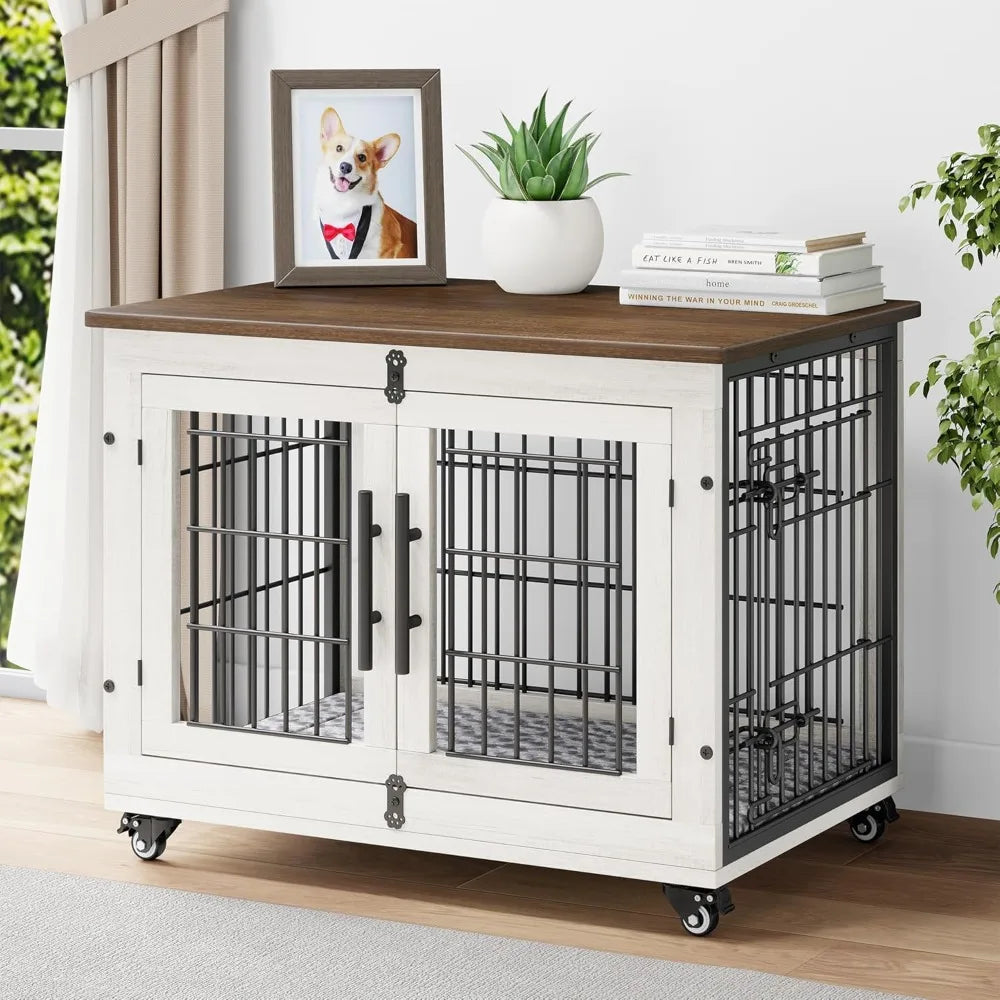 Wooden Dog Kennel Indoor with Double Doors for Pets