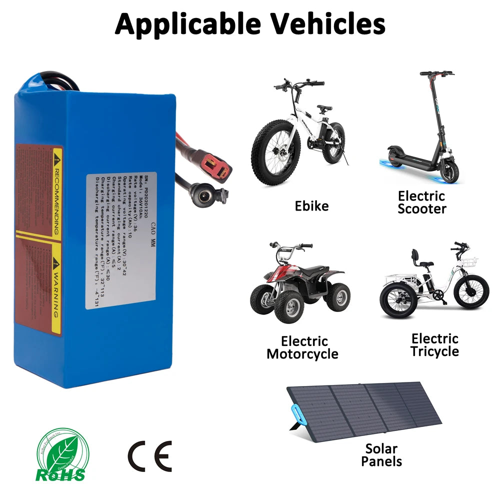36V 10Ah Lithium Battery Pack for Electric Bike Scooter