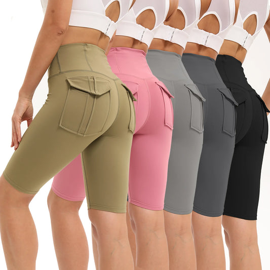 Women High Waisted Gym Shorts With Pockets For Running Yoga