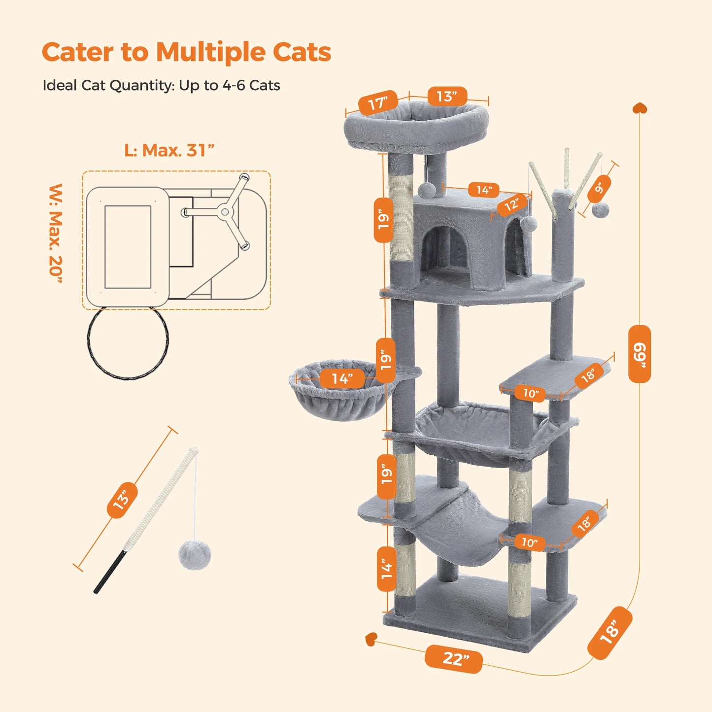 Large Cat Tree for Indoor Cats – 7-Level Activity Castle