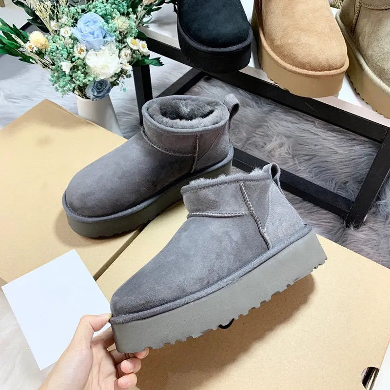 Women Winter Ultra Mini Platform Boots Featuring Shearling Fur Lining