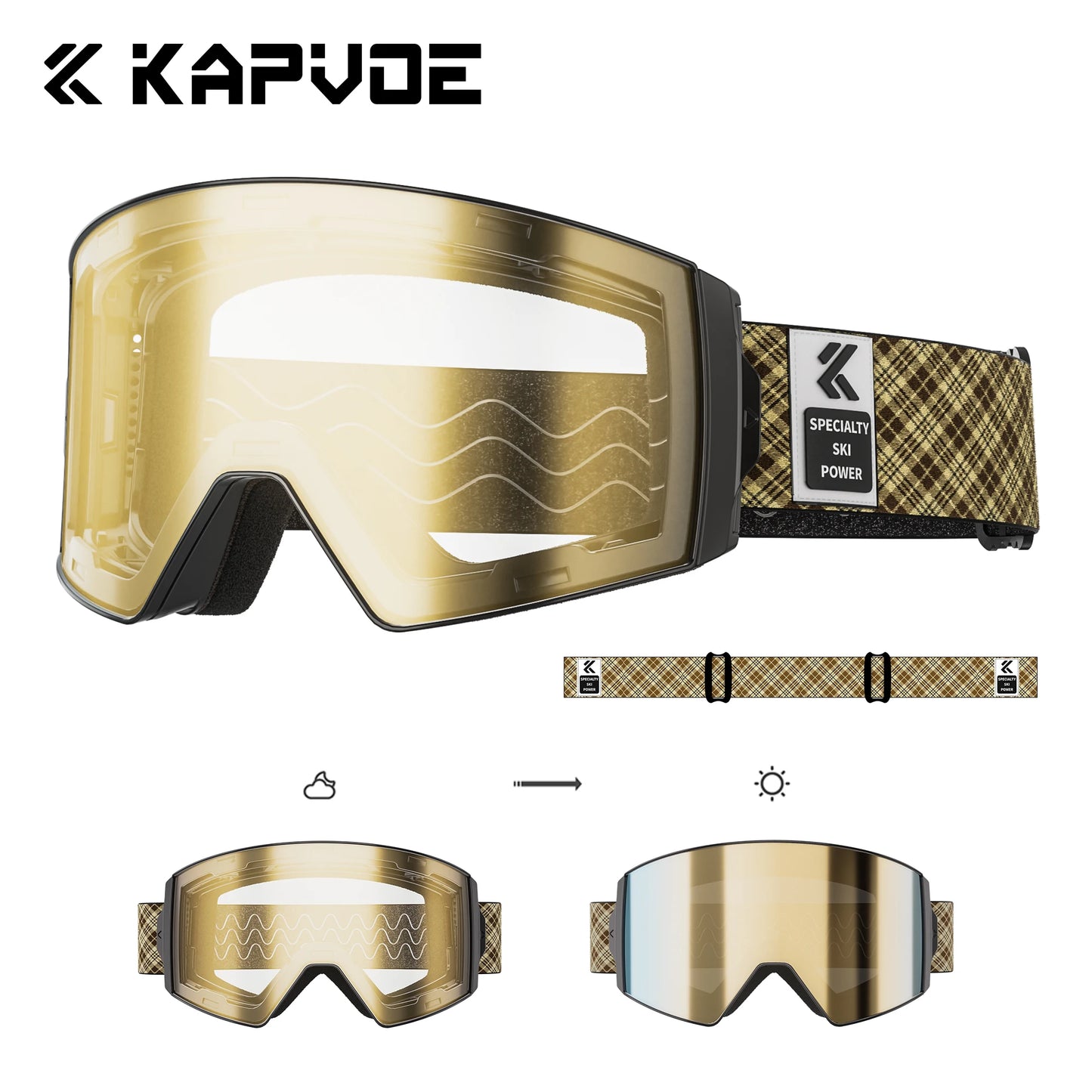 Kapvoe Outdoor Photochromic Ski Goggles UV400 Anti Fog Magnetic