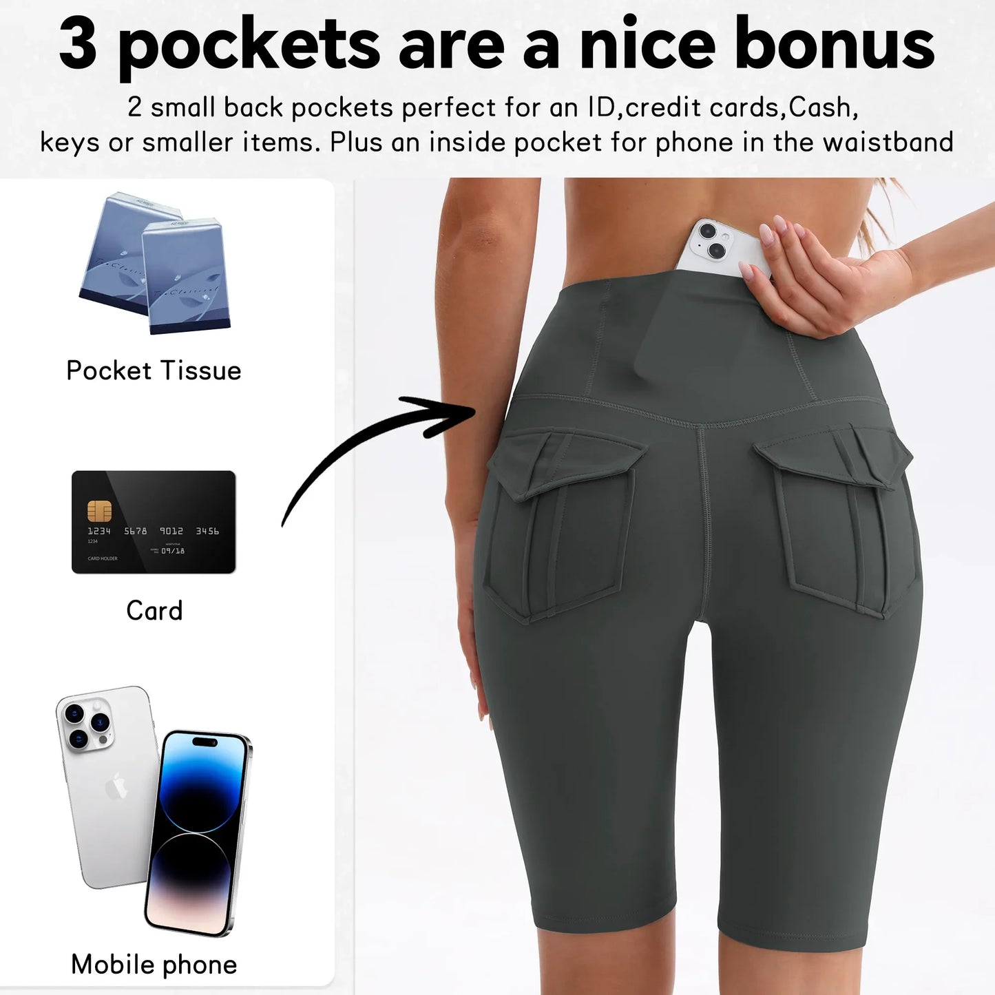 Women High Waisted Gym Shorts With Pockets For Running Yoga