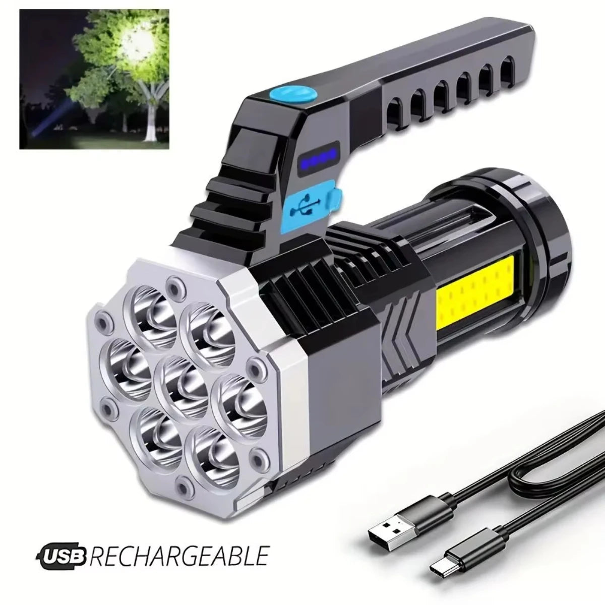 Skywolfeye 7LED High Power Flashlight With USB Charging COB Light