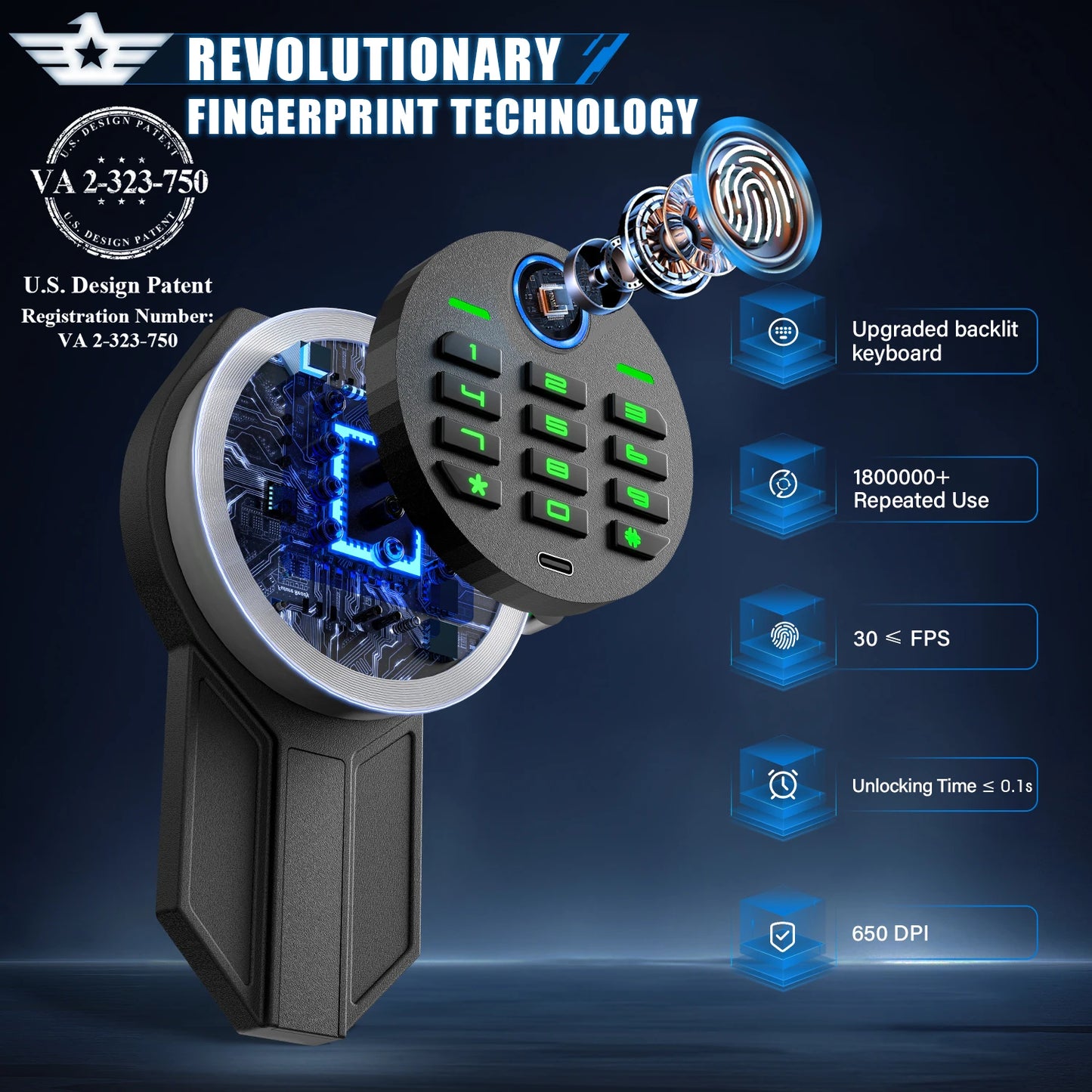 Kavey Biometric Fingerprint Gun Safe With LED Light