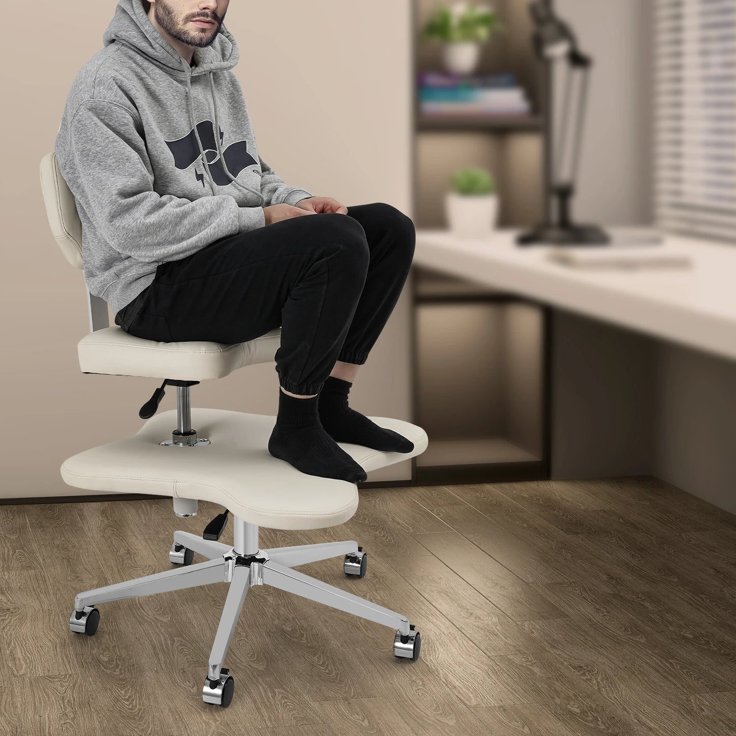 General Use Cross Legged Meditation Chair Height Adjustable Wheels Office