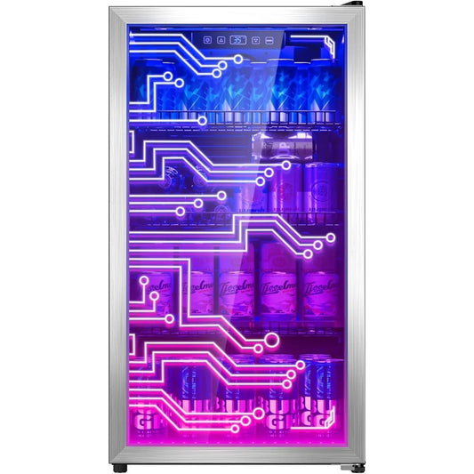 120 Can Beverage Refrigerator w/LED Lighting Door Design
