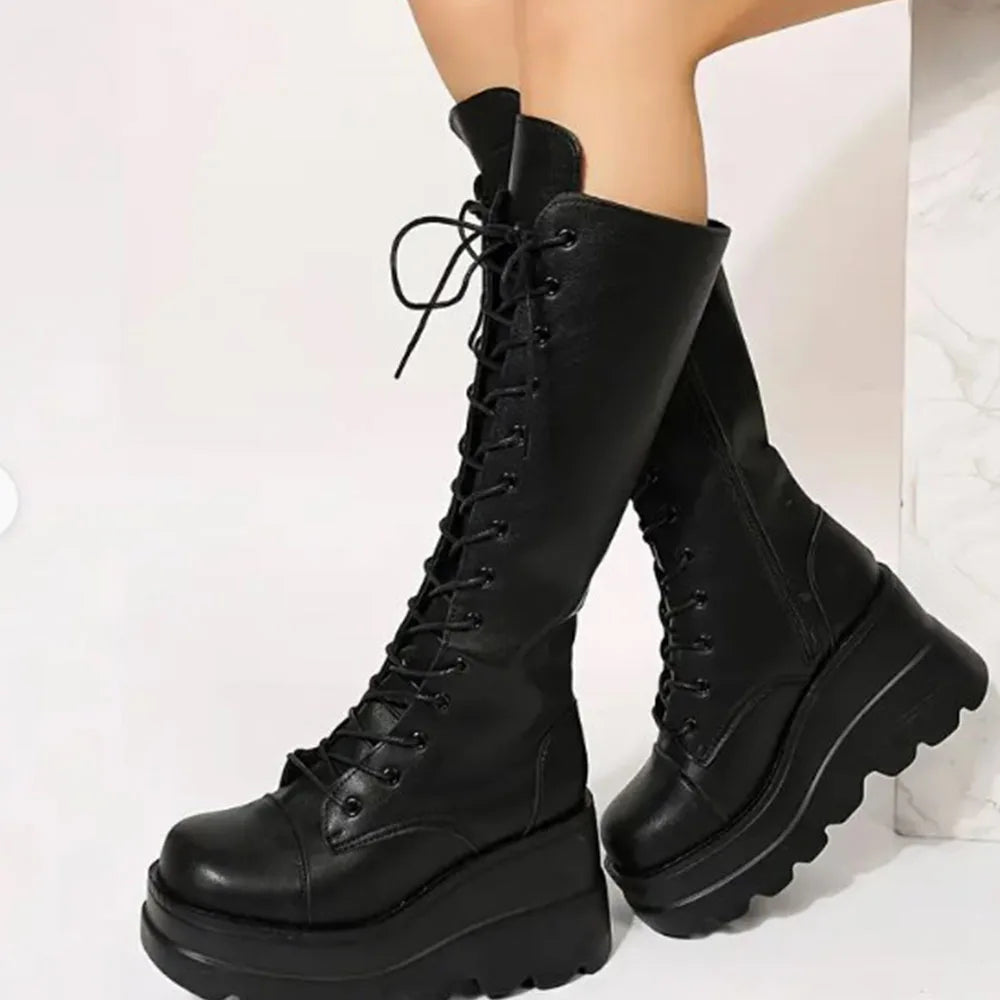 DoraTasia Gothic Lace Up Round Toe Boots For Women