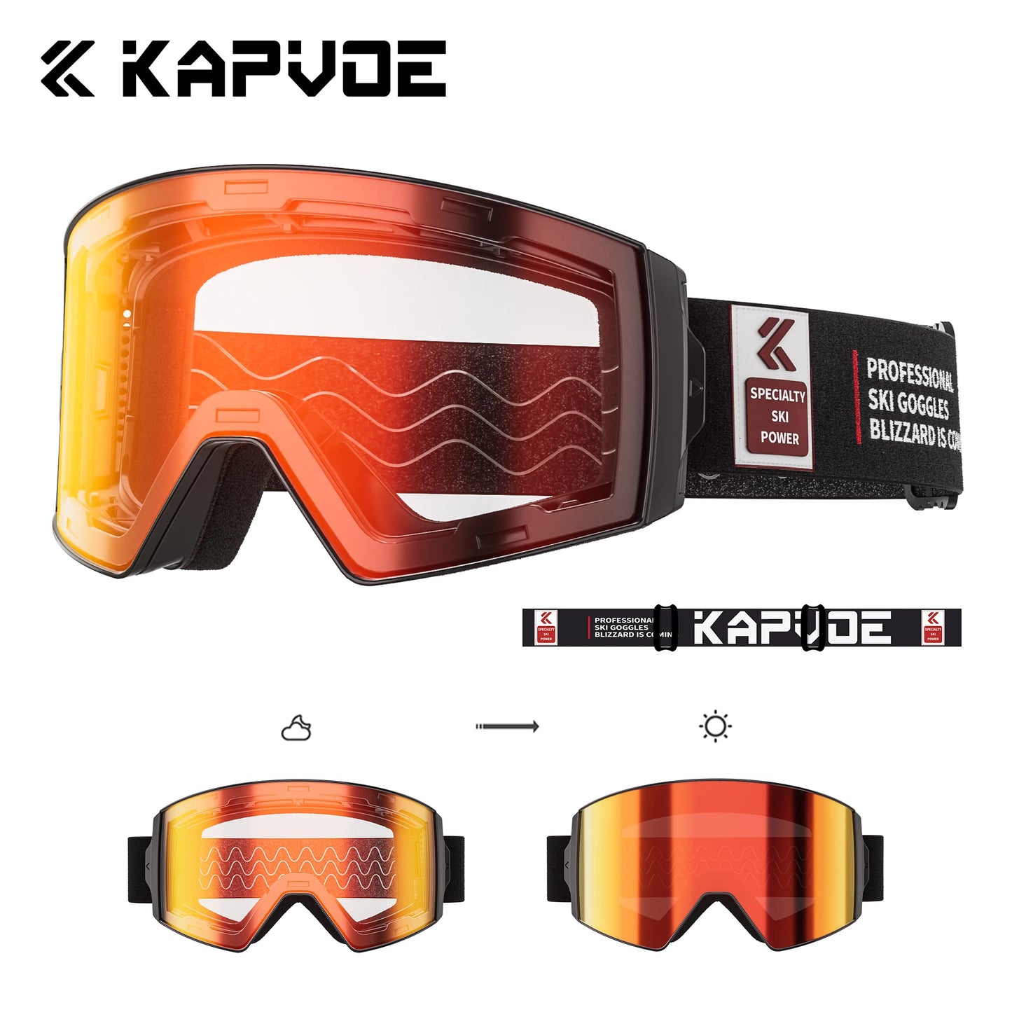 Kapvoe Outdoor Photochromic Ski Goggles UV400 Anti Fog Magnetic