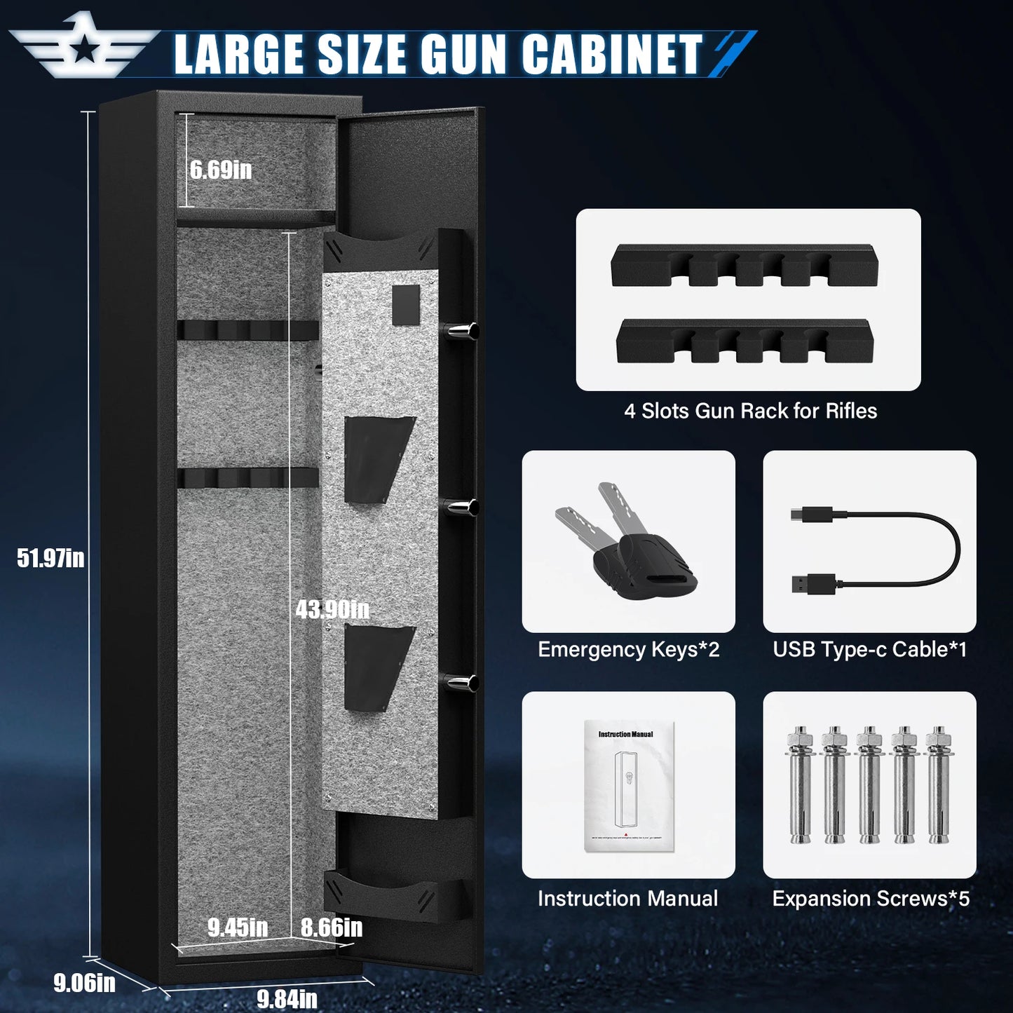 Kavey Biometric Fingerprint Gun Safe With LED Light
