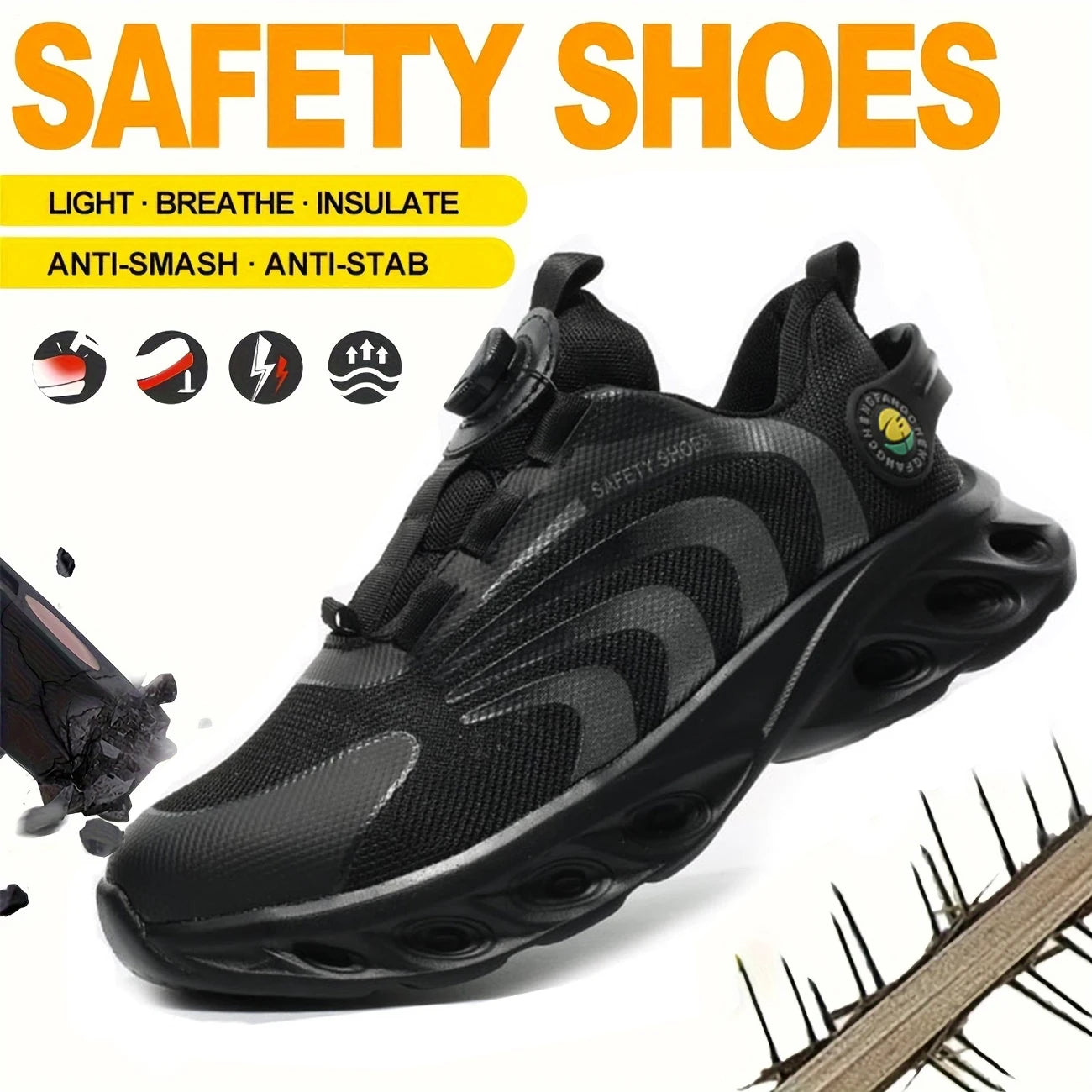 Lace Free Breathable Lightweight Safety Shoes With Anti Smashing Puncture