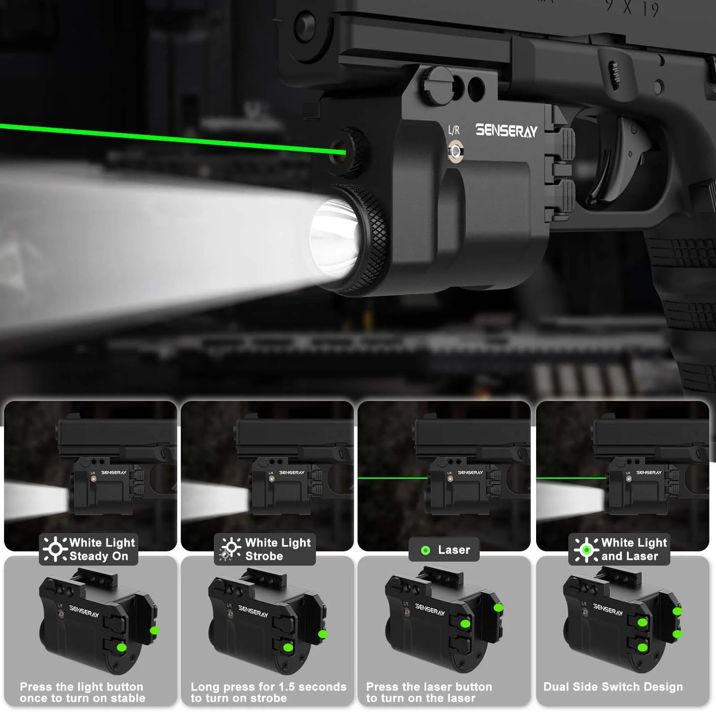 Hign-concerned Pistol Light With Laser And Strobe Picatinny Rail Rechargeable