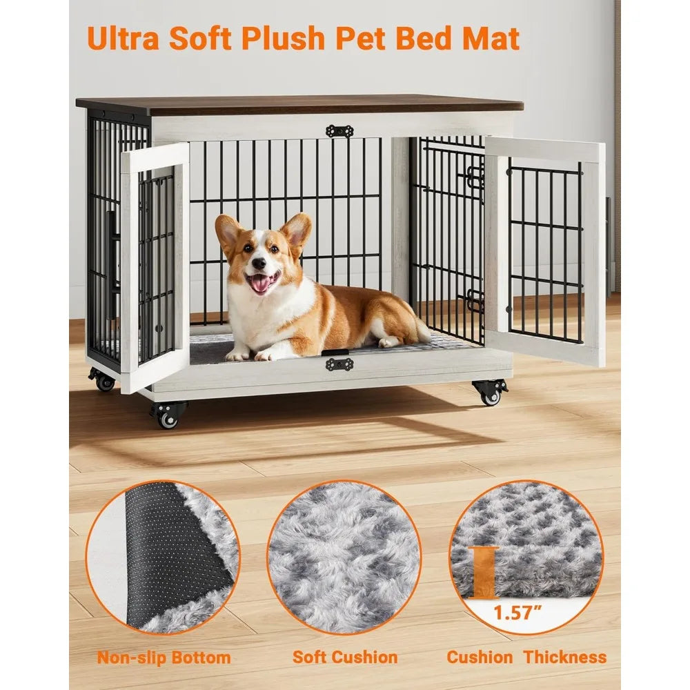 Wooden Dog Kennel Indoor with Double Doors for Pets