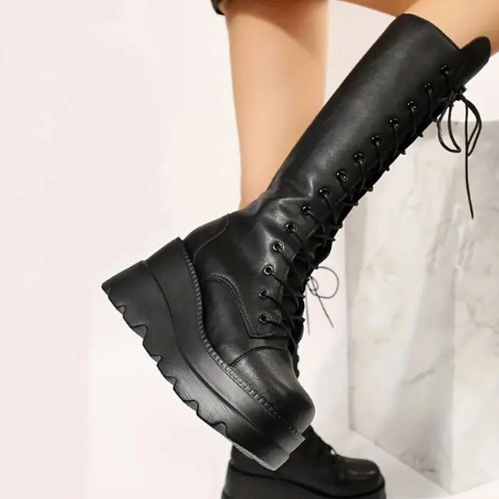 DoraTasia Gothic Lace Up Round Toe Boots For Women