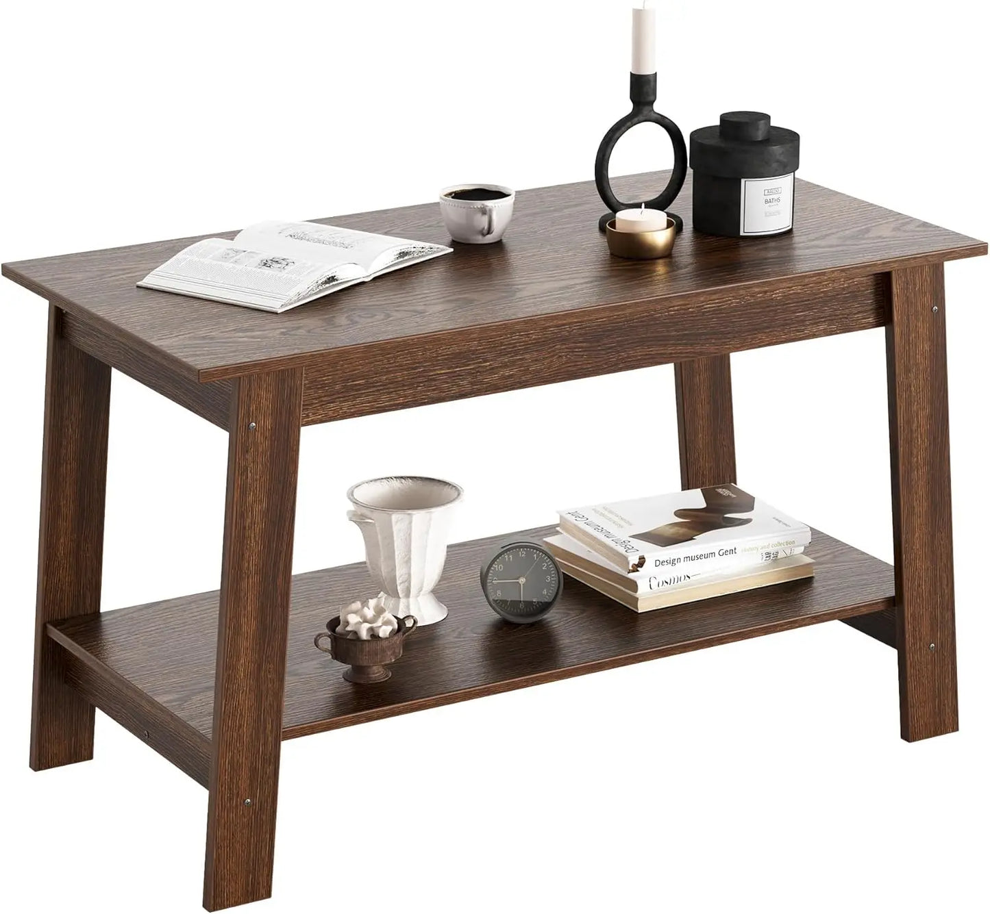 TWISTER.CK Rustic Farmhouse Wood Coffee Table With Storage Shelf