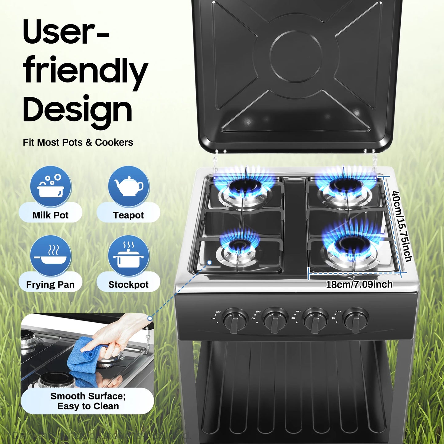 4 Burner LPG Portable Gas Stove Wind Blocking Cover RV