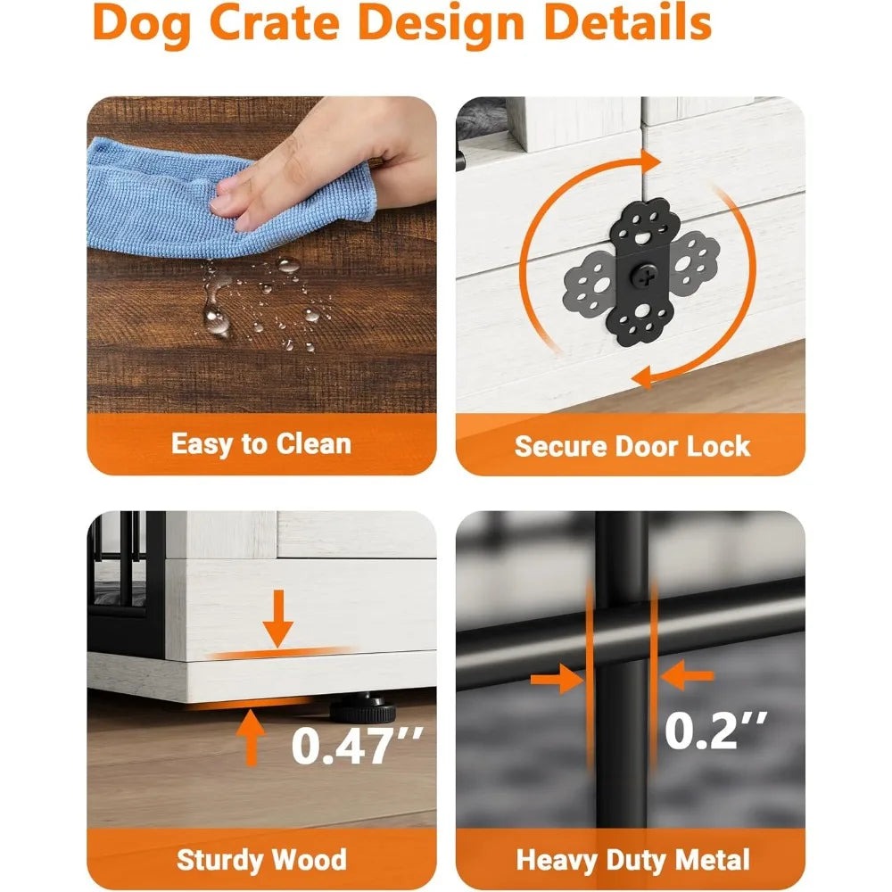 Wooden Dog Kennel Indoor with Double Doors for Pets