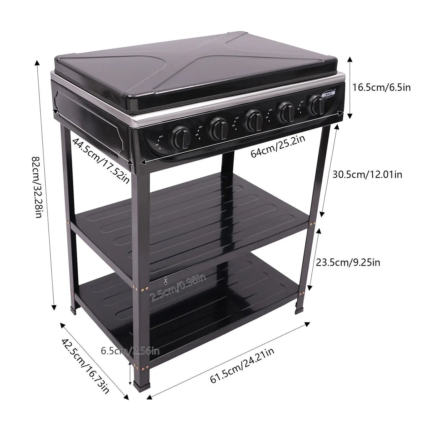 Five Burner Gas Stove Outdoor Camping Grill With Storage Rack