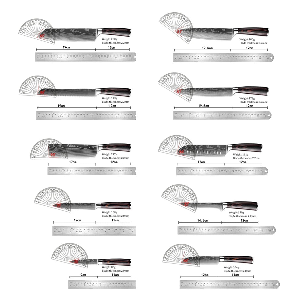 Damascus Pattern Stainless Steel Knife Set 7CR17 Chef Knives