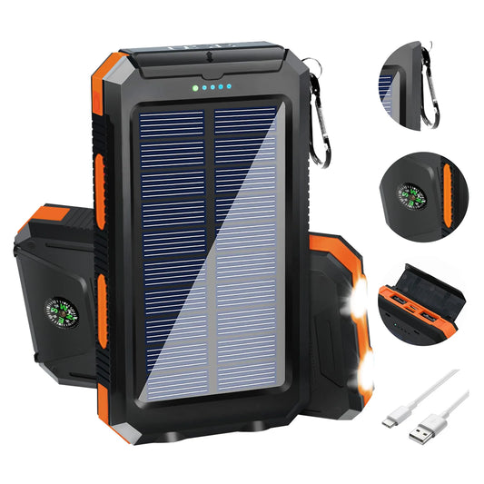 Solar Power Bank 20000mAh Portable Charger With Flashlight USB