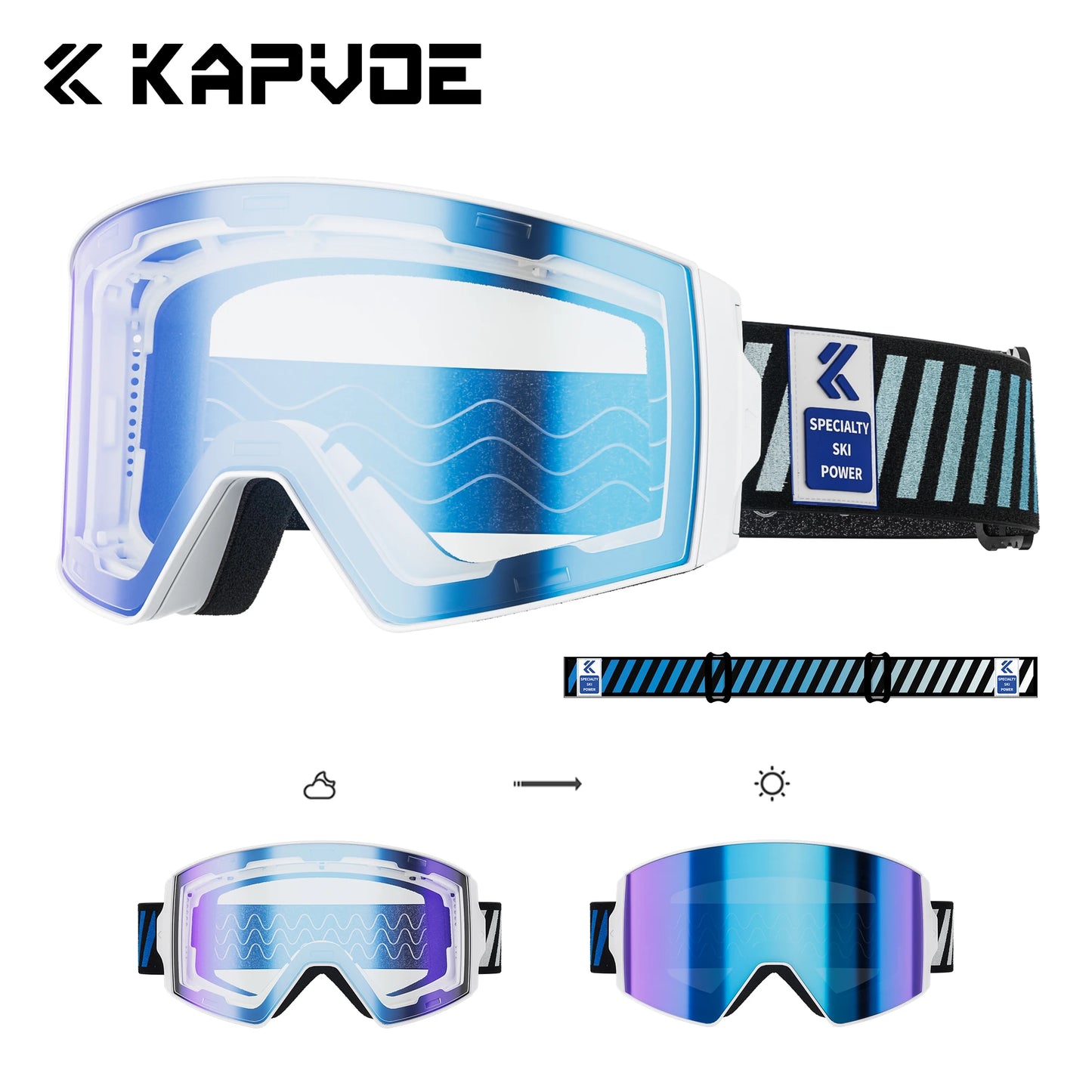 Kapvoe Outdoor Photochromic Ski Goggles UV400 Anti Fog Magnetic