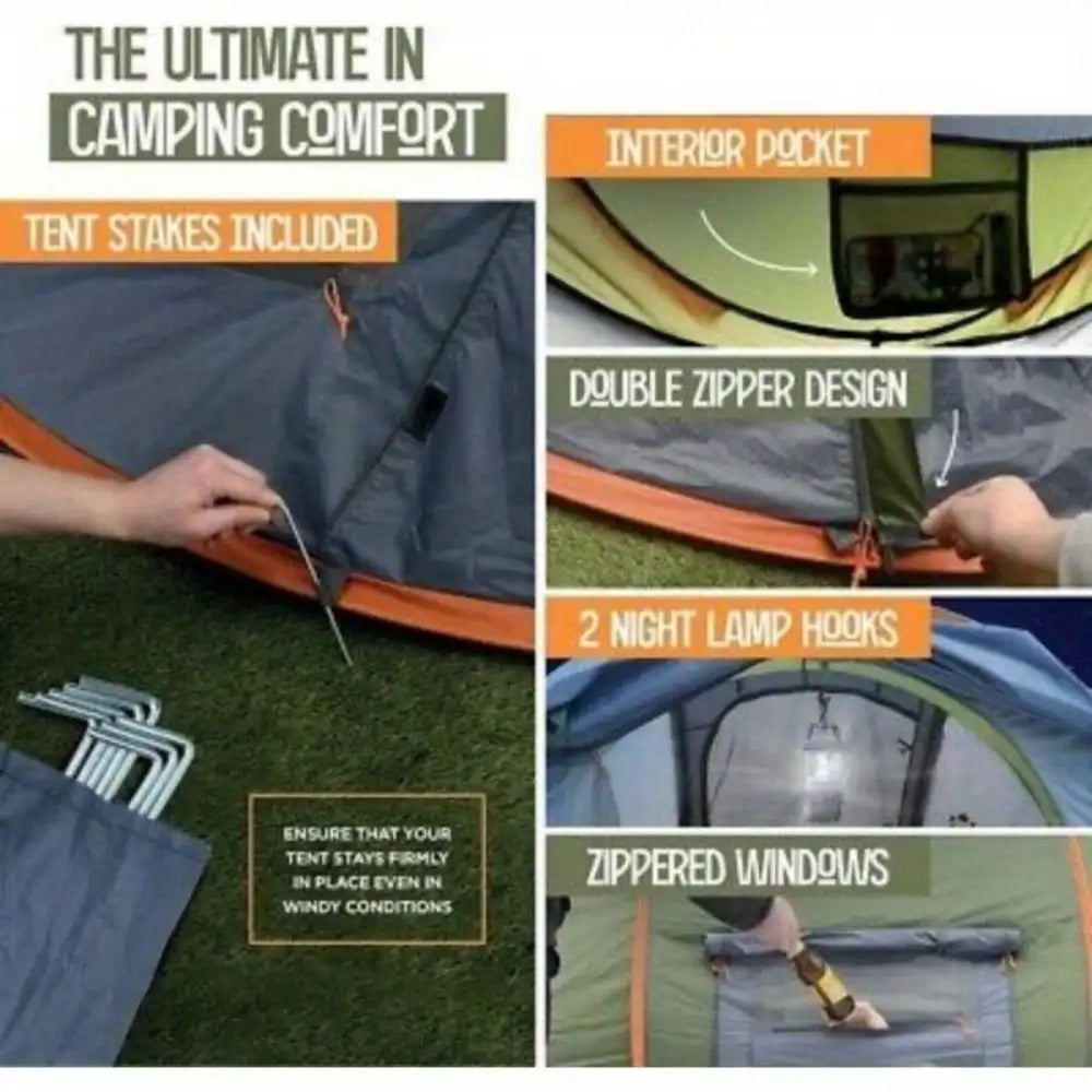 Easy Pop Up Camping Tent Two Doors And UPF50 Waterproof