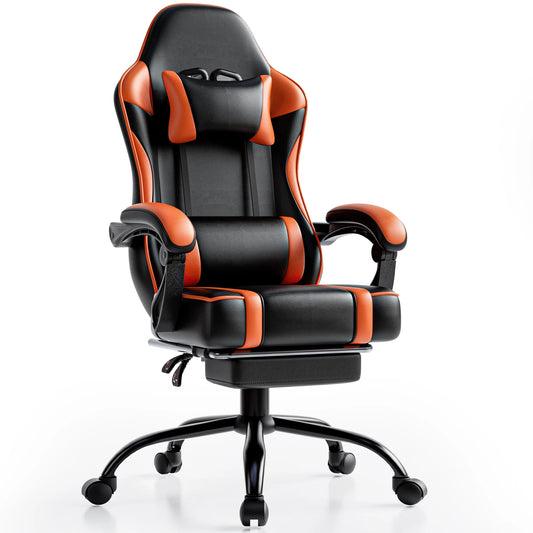 Gaming Chair With Footrest PU Leather Reclining Office Chair