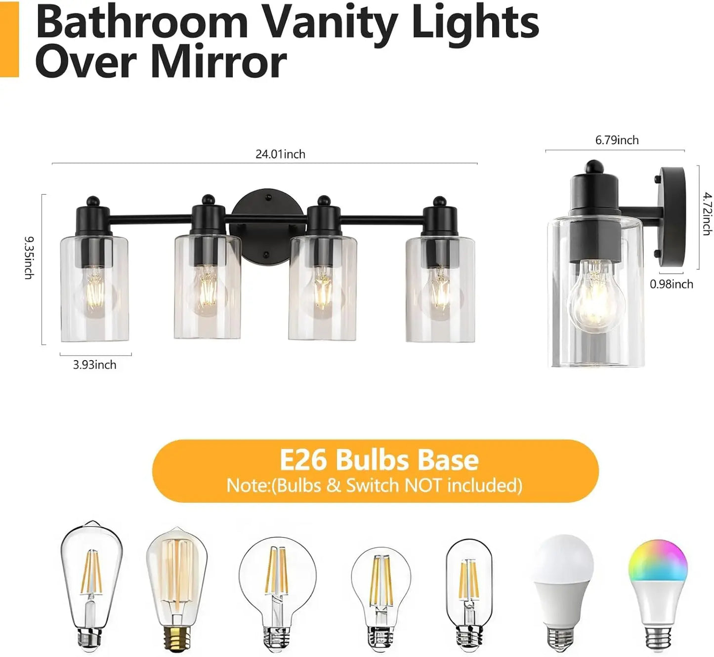 IDEPUSEN 4 Light Vanity Bathroom Wall Lights E26 Base