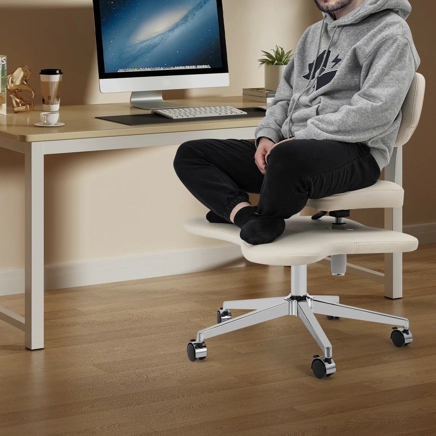 General Use Cross Legged Meditation Chair Height Adjustable Wheels Office